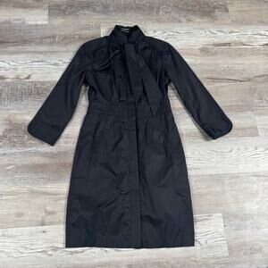 Club Monaco Black Tie Neck Trench Coat Minimalist Quiet Luxury Chic Midi Size 6